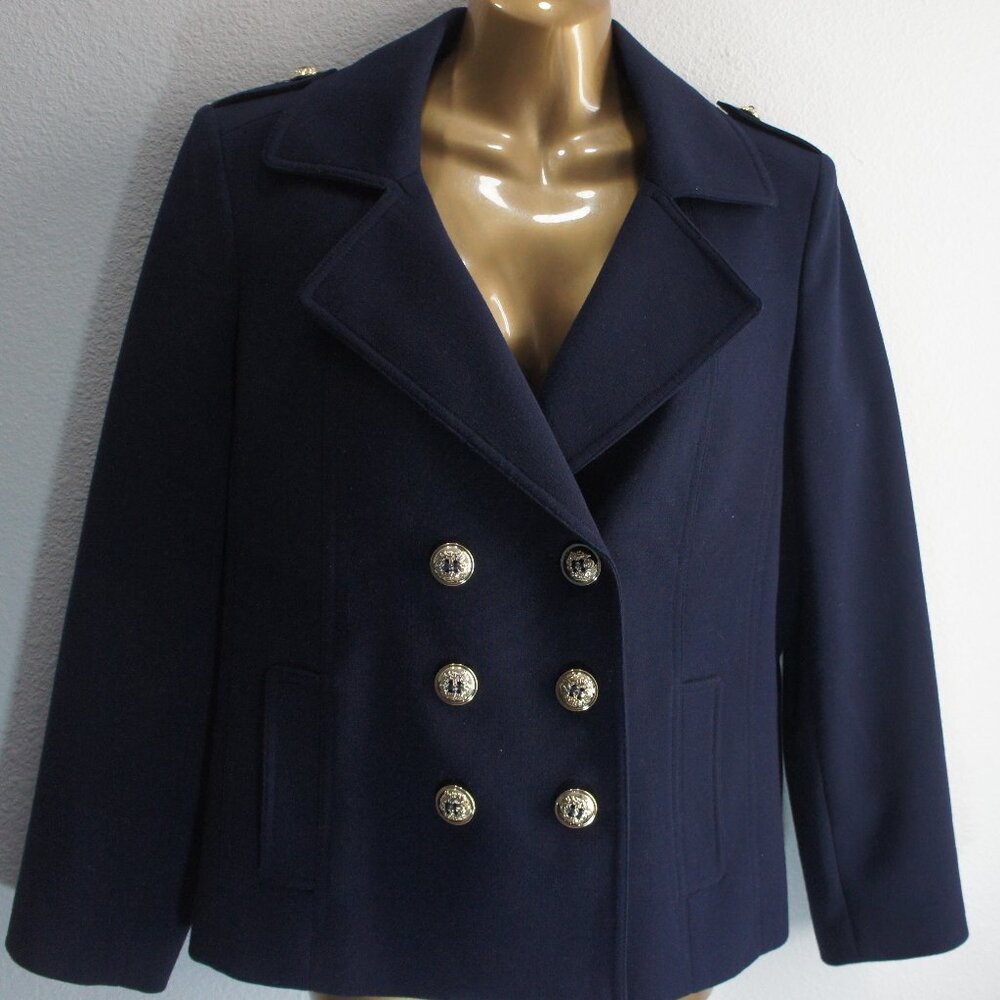 Tahari navy knit double breasted jacket size 8